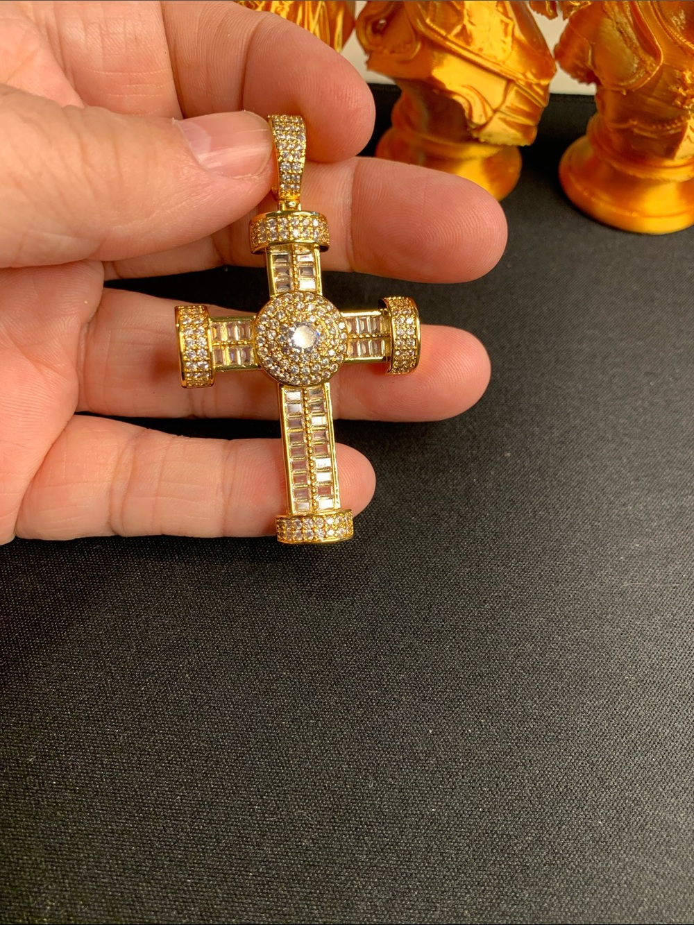 Gold-Tone Crystal Cross Pendant Necklace, free 18 chain